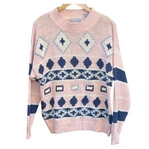 Vintage Pastel Geometric Knit Sweater 90s Southwestern Cozy Pullover